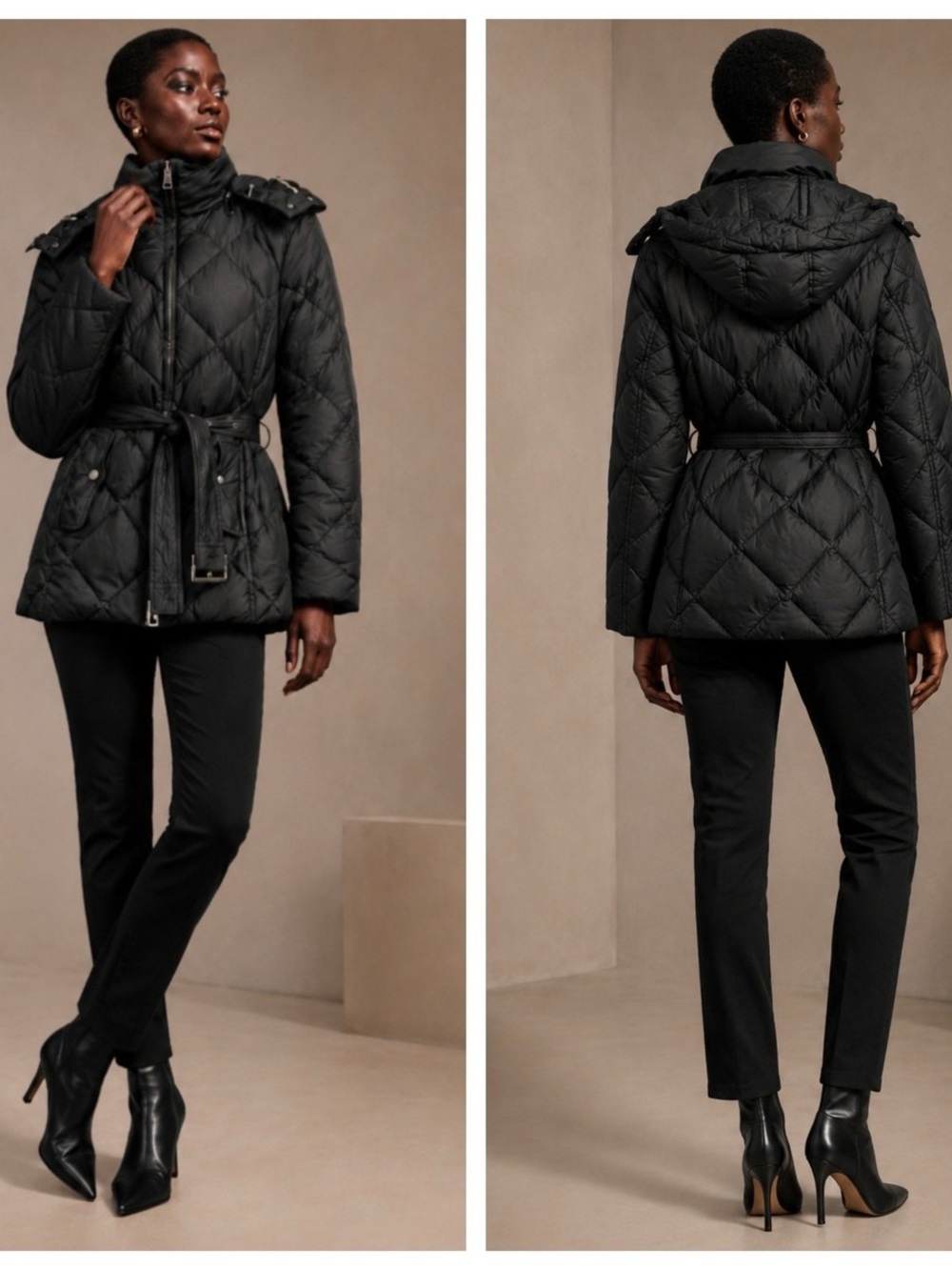 Burberry Black Quilted Hooded Belted Puffer Jacket